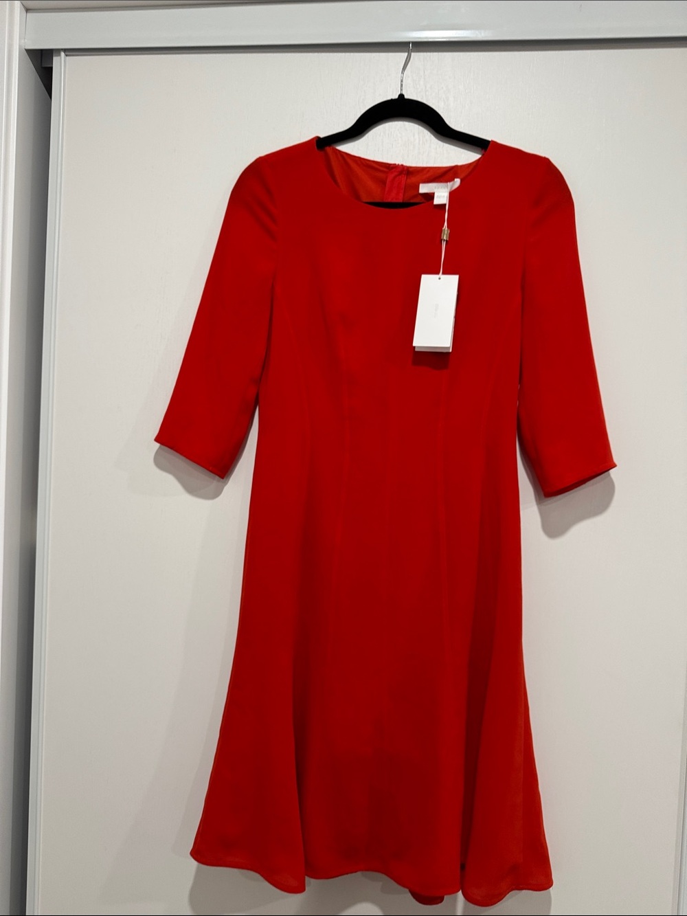 Boss Vibrant Red Midi Dress with Three-Quarter Sleeves